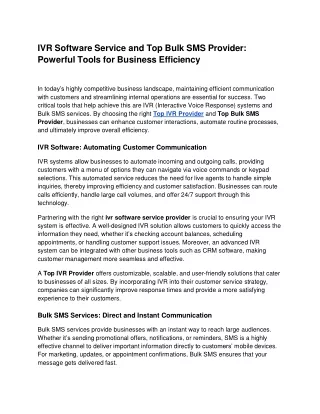 IVR Software Service and Top Bulk SMS Provider_ Powerful Tools for Business Efficiency