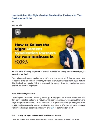 How to Select the Right Content Syndication Partners for Your Business in 2024