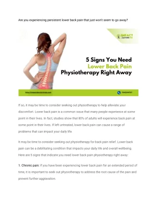 5 Signs You Need Lower Back Pain Physiotherapy Right Away