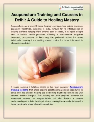 Acupuncture training in Delhi