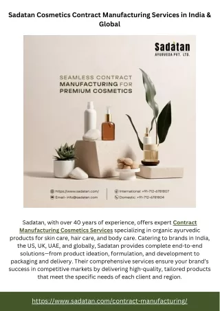 Sadatan Cosmetics Contract Manufacturing Services in India & Global