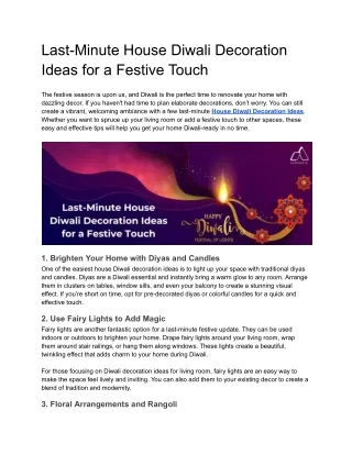 Last-Minute House Diwali Decoration Ideas for a Festive Touch