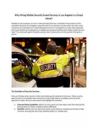 Why Hiring Mobile Security Guard Services in Los Angeles Is a Smart Move?