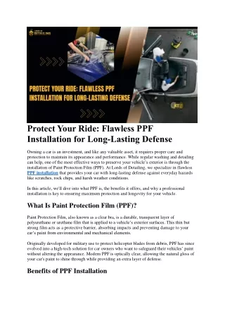 Protect Your Ride: Flawless PPF Installation for Long-Lasting Defense