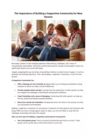 The Importance of Building a Supportive Community for New Parents