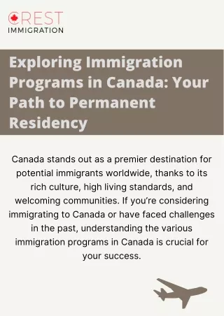 Exploring Immigration Programs in Canada Your Path to Permanent Residency