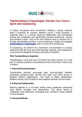 Teambuilding in Copenhagen Elevate Your Team’s Spirit with Quizboxing