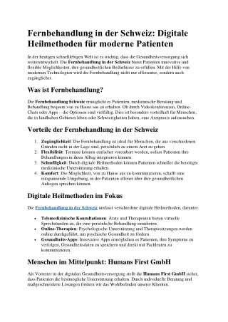 Fernbehandlung in der Schweiz: Digitale Heilmethoden für moderne Patienten