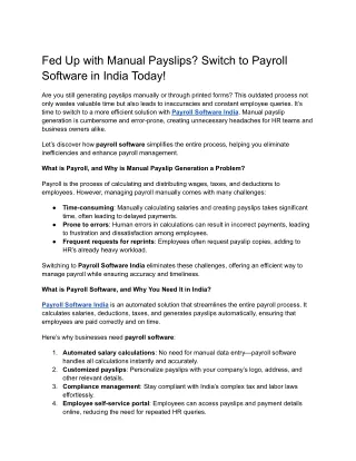 Fed Up with Manual Payslips? Switch to Payroll Software in India Today!