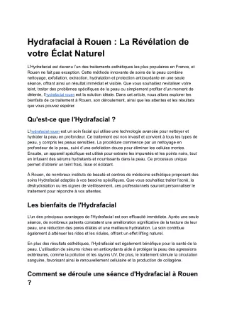 Hydrafacial à Rouen _ La Révélation de votre Éclat Naturel