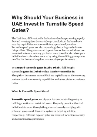 Why Should Your Business in UAE Invest In Turnstile Speed Gates?