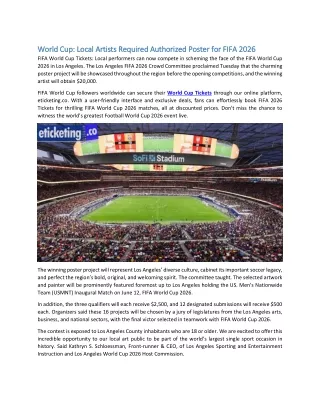 World Cup Local Artists Required Authorized Poster for FIFA 2026