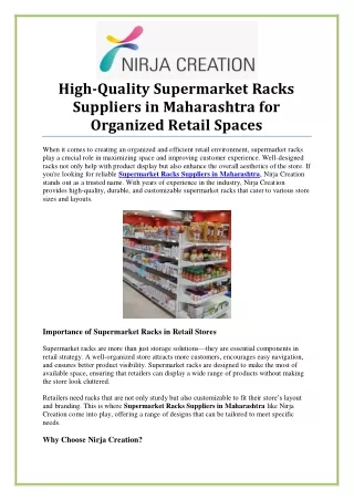 Affordable Supermarket Racks Suppliers in Maharashtra for All Your Retail Needs