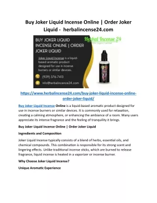 Buy Joker Liquid Incense Online  -  herbalincense24.com