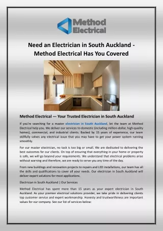 Need an Electrician in South Auckland - Method Electrical Has You Covered