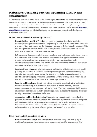 Kubernetes Consulting Services Optimizing Cloud