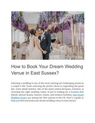 How to Book Your Dream Wedding Venue in East Sussex?