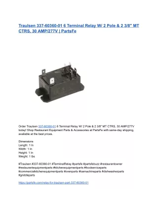 Traulsen 337-60360-01 6 Terminal Relay W_ 2 Pole & 2 3_8_ MT CTRS, 30 AMP_277V _ PartsFe