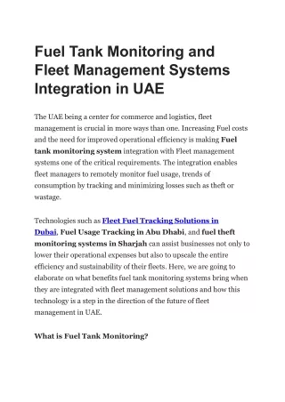 Fuel Tank Monitoring and Fleet Management Systems Integration in UAE