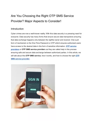 Are You Choosing the Right OTP SMS Service Provider? Major Aspects to Consider!