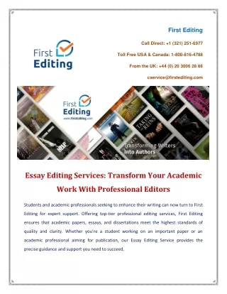 Essay Editing Services Transform Your Academic Work With Professional Editors