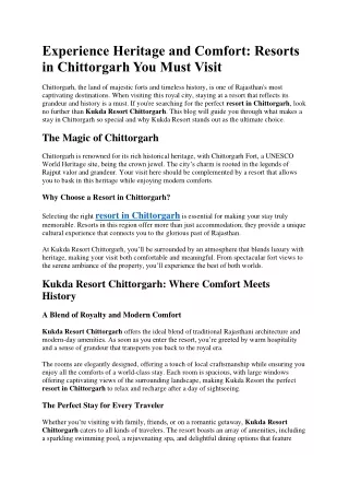 Experience Heritage and Comfort: Resorts in Chittorgarh You Must Visit