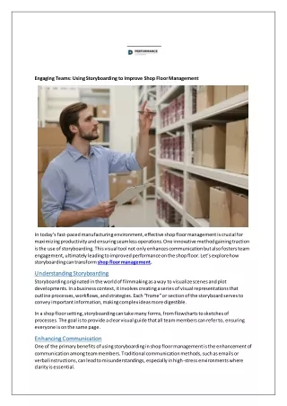 Engaging Teams: Using Storyboarding to Improve Shop Floor Management