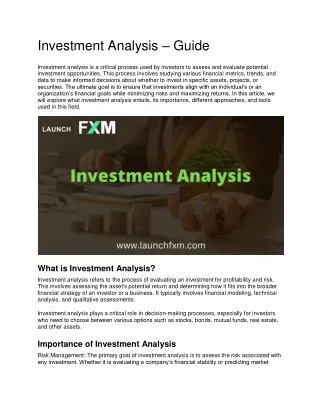 Investment Analysis – Guide