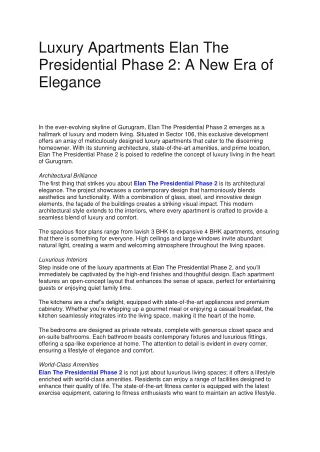Luxury Apartments Elan The Presidential Phase 2