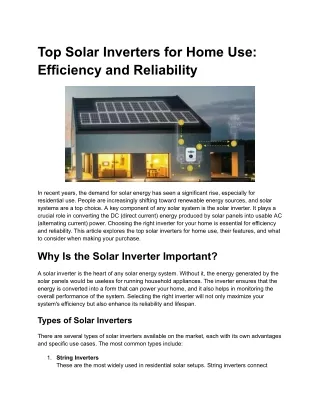 Top Solar Inverters for Home Use: Efficiency and Reliability