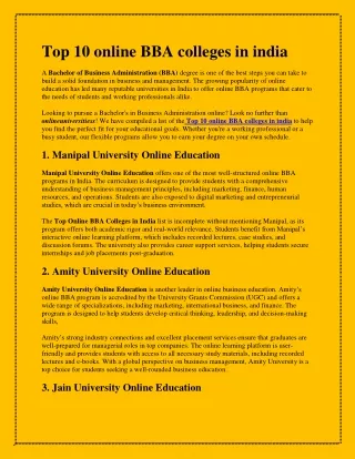 Top 10 online BBA colleges in india
