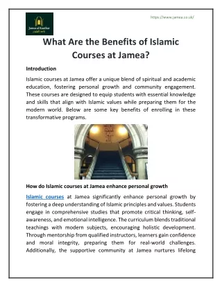 What Are the Benefits of Islamic Courses at Jamea?