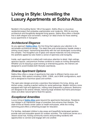 Luxury Apartments at Sobha Altus