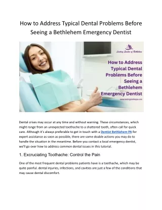 How to Address Typical Dental Problems Before Seeing a Bethlehem Emergency Dentist