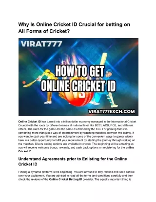 Why Is Online Cricket ID Crucial for betting on All Forms of Cricket_