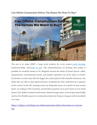 Can Offsite-Construction Deliver The Homes We Want To Buy