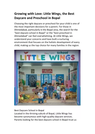 Growing with Love: Little Wings, the Best Daycare and Preschool in Bopal