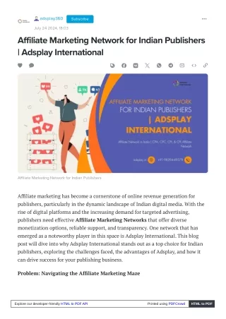 Affiliate Marketing Network for Indian Publishers  Adsplay International