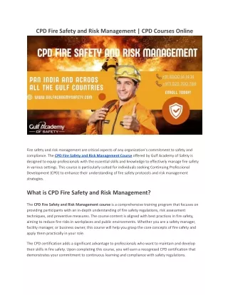 CPD Fire Safety and Risk Management | CPD Courses Online