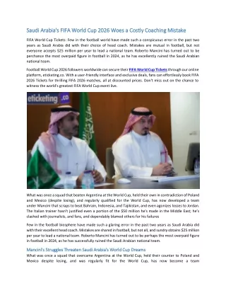 Saudi Arabia's FIFA World Cup 2026 Woes a Costly Coaching Mistake