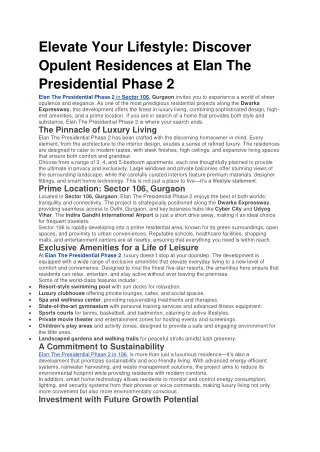 Elevate Your Lifestyle Elan the presidential phase 2