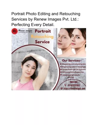 Portrait Photo Editing and Retouching Services by Renew Images Pvt. Ltd.: Perfec