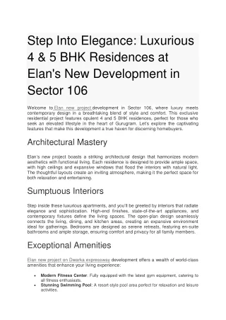 Elan's New Development in Sector 106