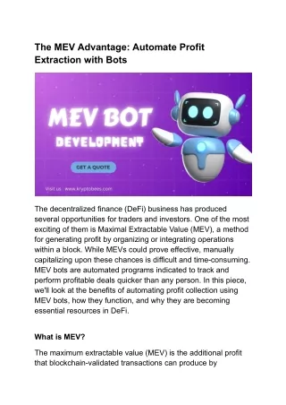 The MEV Advantage: Automate Profit Extraction with Bots