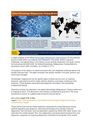 Hematologic Malignancies Testing Market Newer Segments of Application 2030