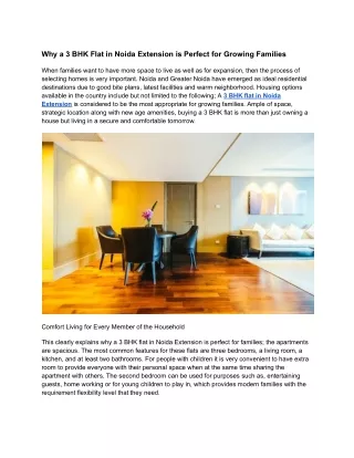 Why a 3 BHK Flat in Noida Extension is Perfect for Growing Families