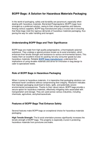 BOPP Bags: A Solution for Hazardous Materials Packaging