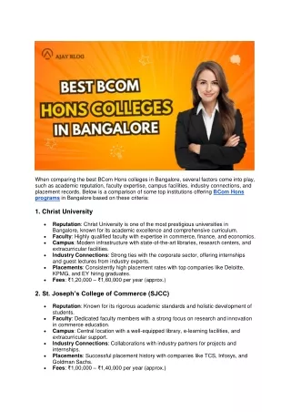 comparing the best BCom Hons colleges in Bangalore