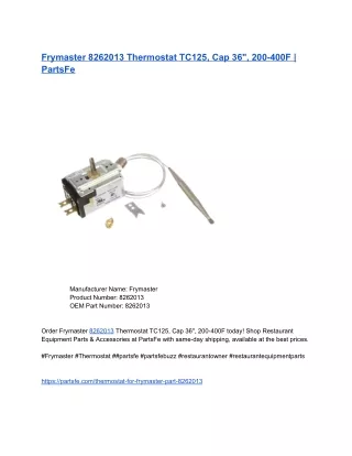 Frymaster 8262013 Thermostat TC125, Cap 36_, 200-400F _ PartsFe