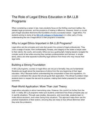 The Role of Legal Ethics Education in BA LLB Programs